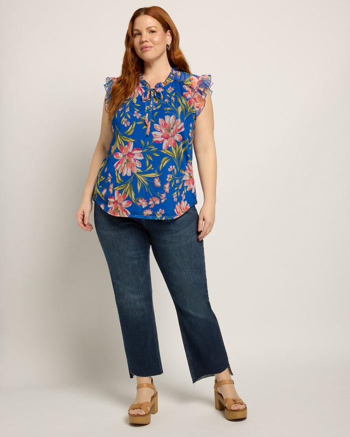 Royal Bouquet $|& Loveappella Ruffle Sleeve Mesh Top - UGC On Fig