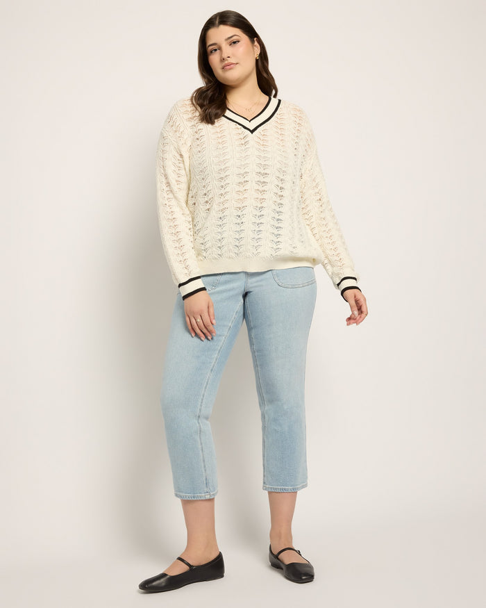 White $|& SEAS Sandyshores Pointelle V-Neck Sweater - UGC On Fig