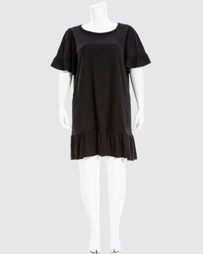 Black $|& Max Studio Short Ruffle Sleeve Short Dress - VOF Detail