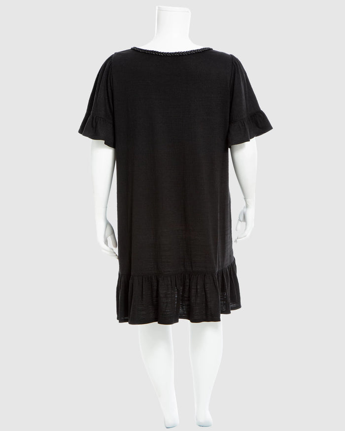 Black $|& Max Studio Short Ruffle Sleeve Short Dress - Hanger Side