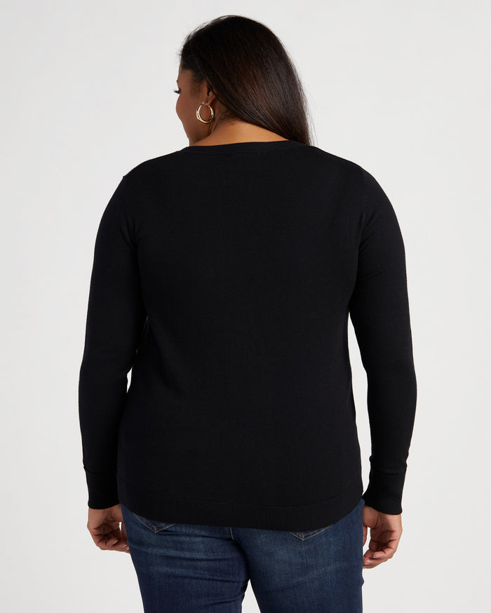 Black $|& Staccato Shoulder Button Detail Sweater - SOF Back