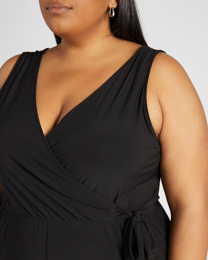 Black $|& Gilli Sleeveless Faux Wrap Cropped Jumpsuit - SOF Detail