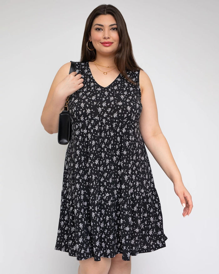 Black-White Floral $|& Gilli Sleeveless Floral Dress - VOF Detail