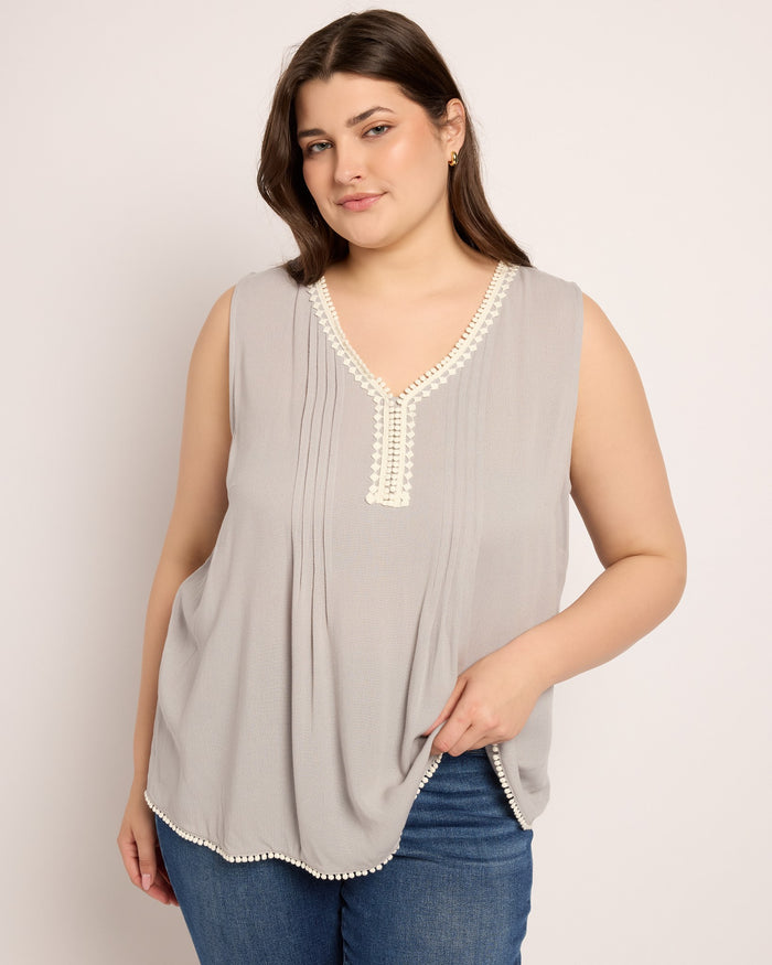 Dark Icy Grey $|& Skies Are Blue Solid Trim Detail Blouse - SOF Front