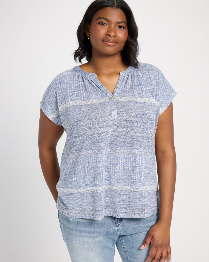 Blue Combo $|& Bobeau Striped Caty Button Up Top - SOF Front