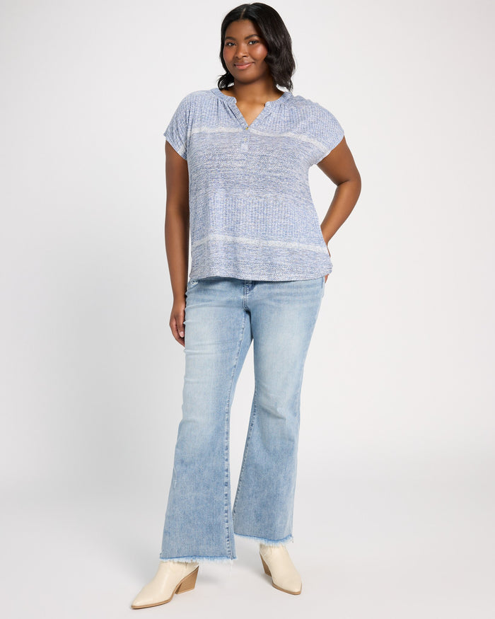 Blue Combo $|& Bobeau Striped Caty Button Up Top - UGC On Fig