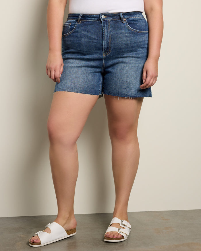 Dark Sea Blue $|& Mica Denim Super High Rise Shorts - SOF Front