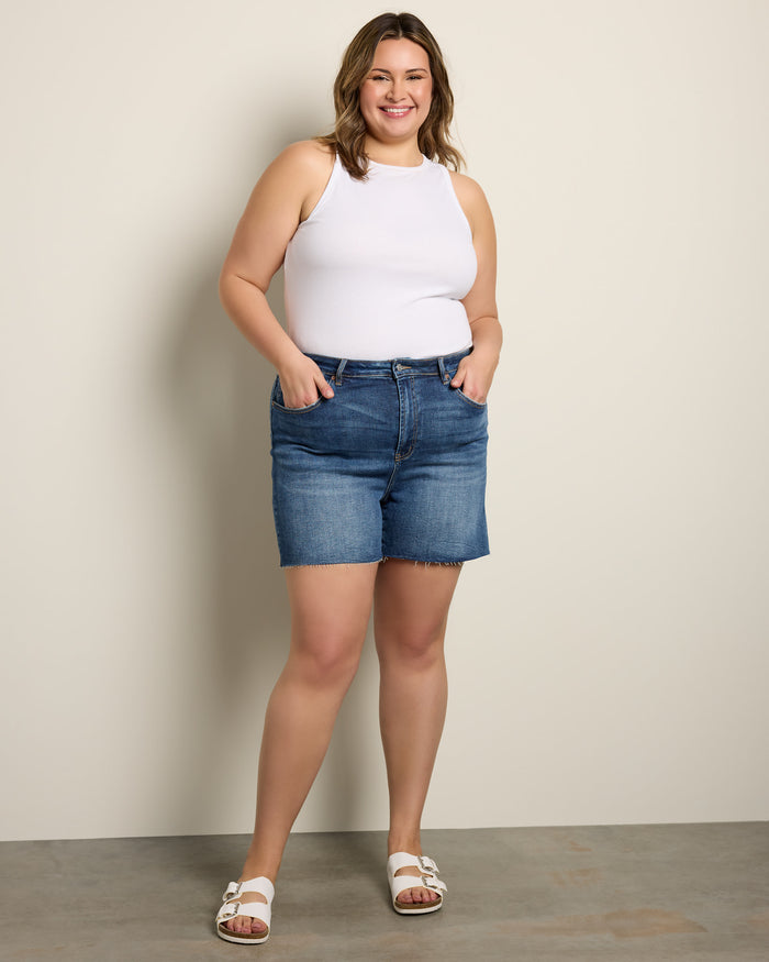 Dark Sea Blue $|& Mica Denim Super High Rise Shorts - UGC On Fig