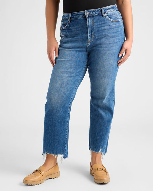 Steel Blue $|& Mica Denim Super High Rise Straight Leg Jeans - SOF Front