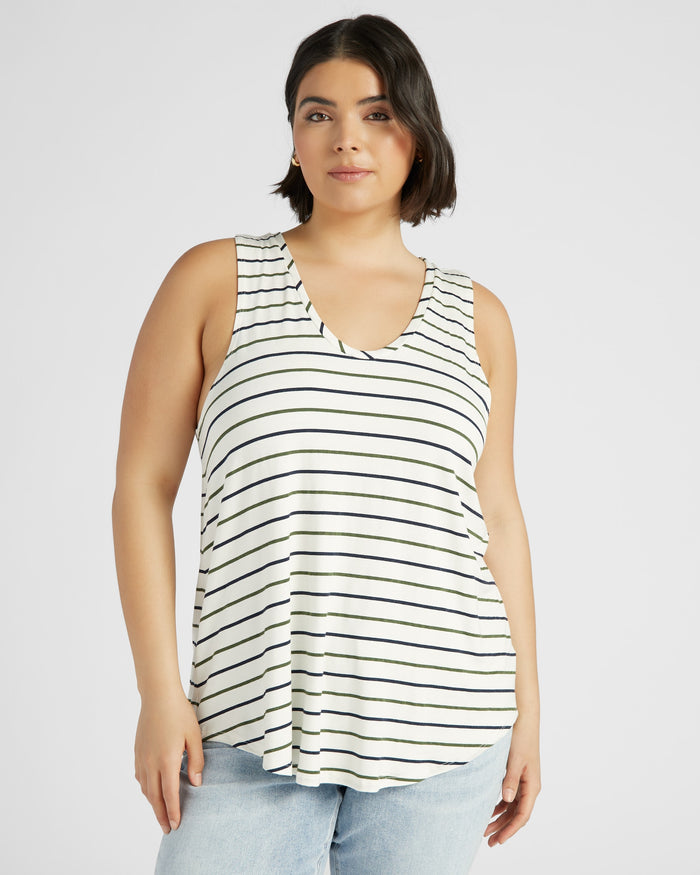 Natural/Nymph/Indin $|& SEAS Surfside Stripe Scoop Tank - SOF Front