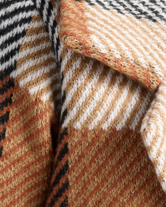 Tan Big Checker $|& OneWorld Sweater Coatigan - SOF Detail