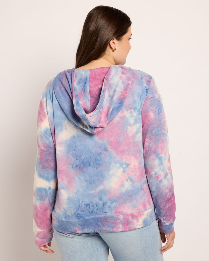 Ivory Navy Purple Tie Dye $|& SEAS Tie Dye Sweater Knit Full Zip Hoodie - SOF Back