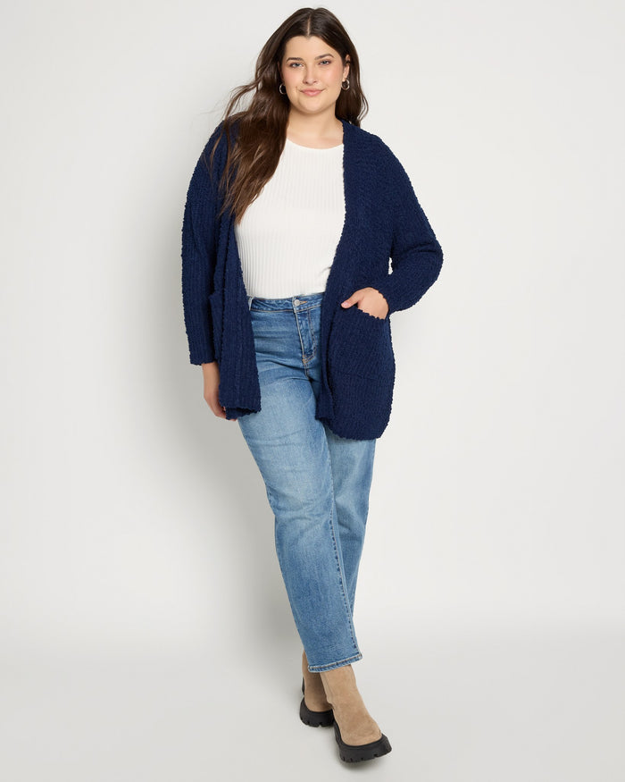 Navy $|& Bobeau Two Pocket Popcorn Cardigan - UGC On Fig