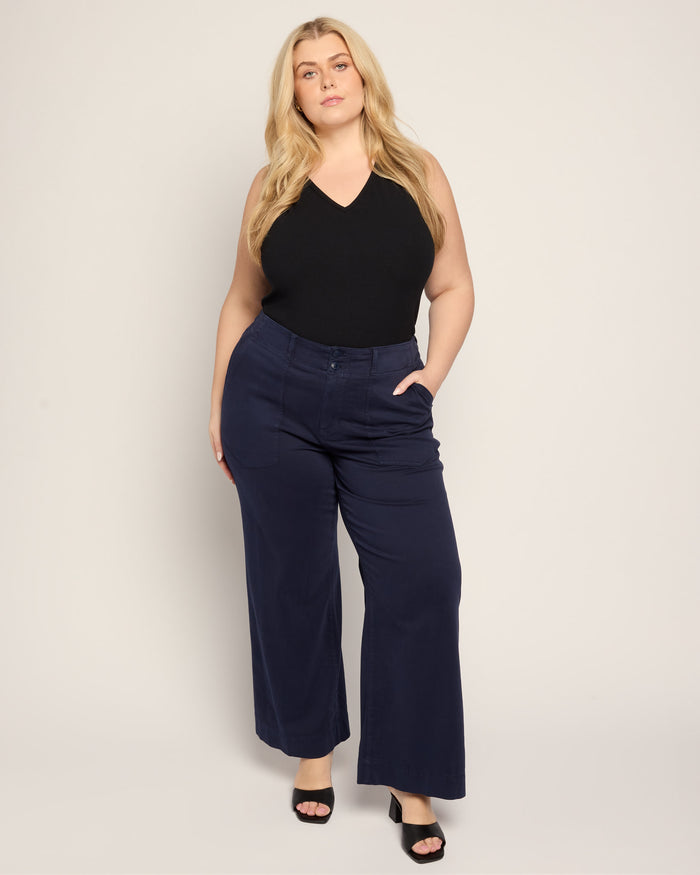 Deep Midnight $|& Liverpool Utility Patch Pocket Wide Leg - UGC On Fig
