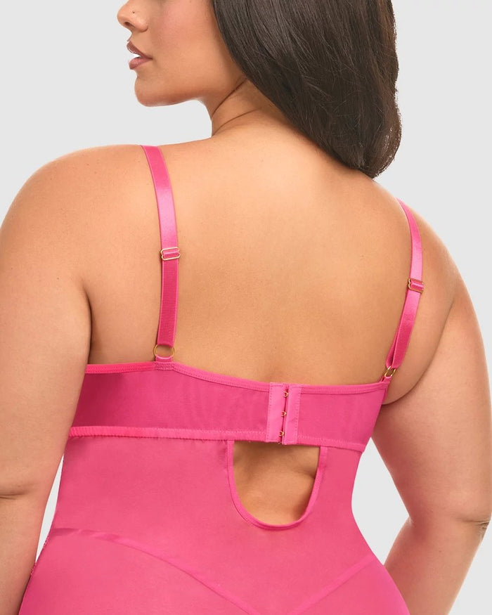 Raspberry Sorbet $|& Oh La La Cheri Valentine Babydoll Set with G-String - VOF Back