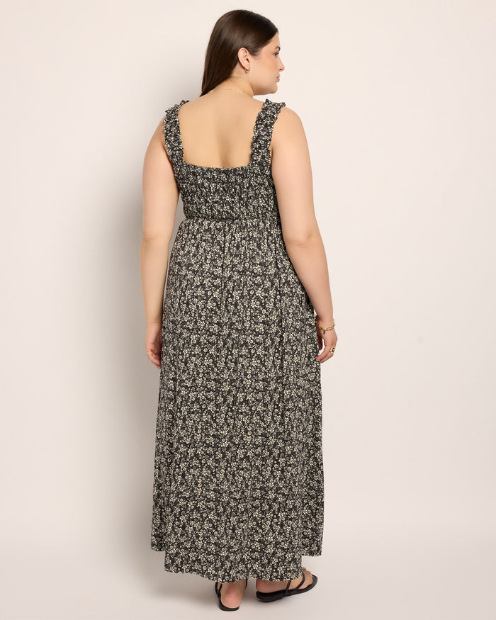 Black Floral $|& SEAS Westbreeze Printed Smocked Maxi Dress - SOF Back