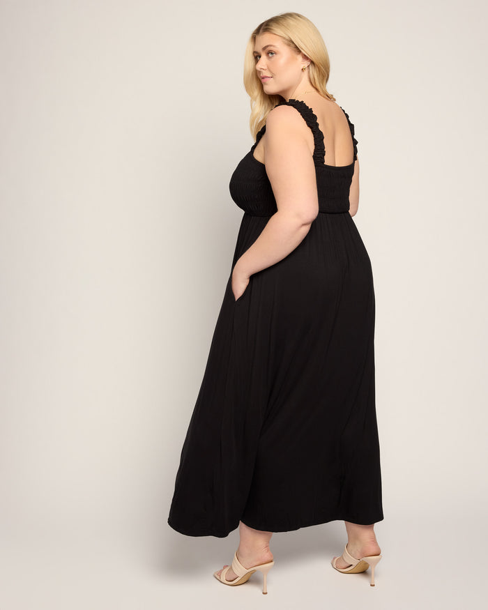 Black $|& SEAS Westbreeze Smocked Maxi Dress - VOF Front