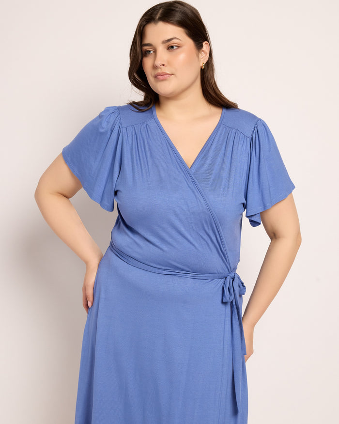 Denim $|& Loveappella Wrap Dress - SOF Front
