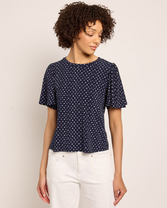 Navy Dot $|& Beacon & Haven Polka Dot Flutter Sleeve Knit Top - SOF Front