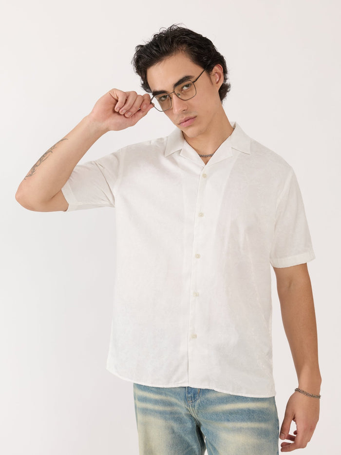 Men's Embroidered Cuban Collar Shirt - white
