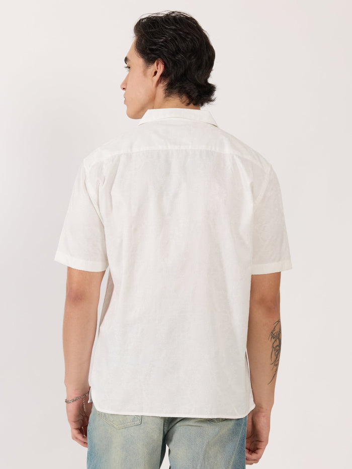 Men's Embroidered Cuban Collar Shirt - white