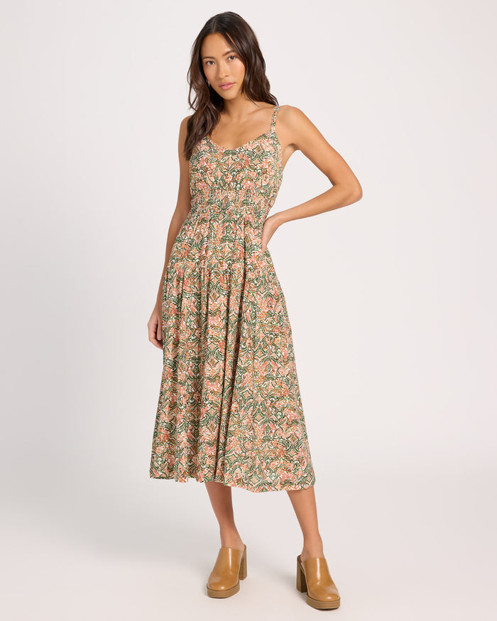 Olive Blush $|& Skies Are Blue Print Midi Dress - SOF Front
