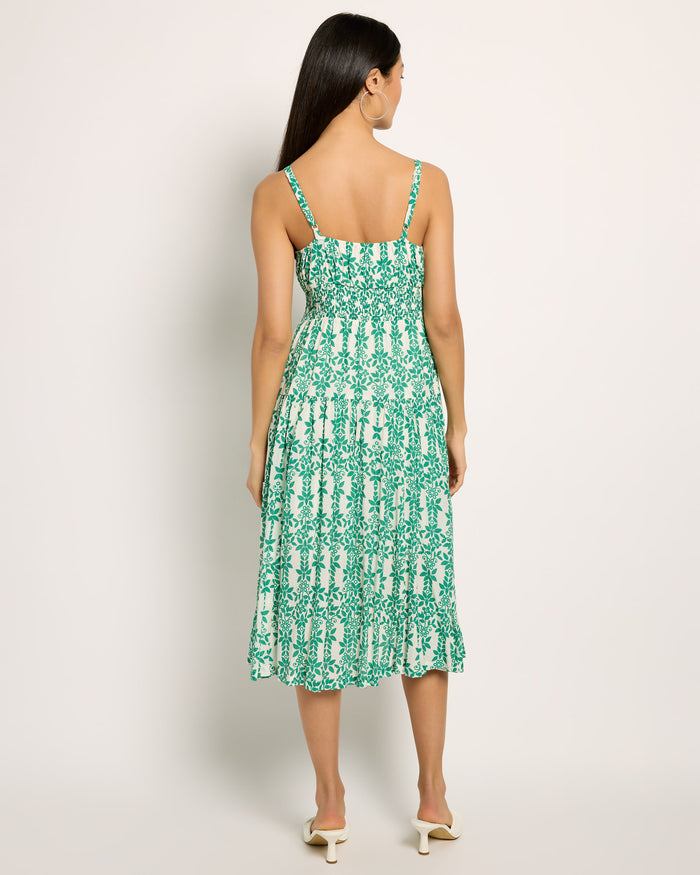 White Kelly Green $|& Skies Are Blue Print Midi Dress - SOF Back