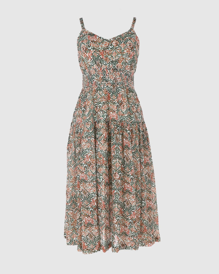 Olive Blush $|& Skies Are Blue Print Midi Dress - VOF Detail