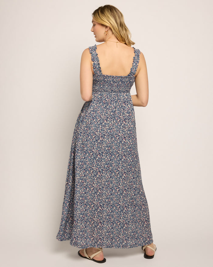 Sapphire Floral $|& SEAS Printed Serene Smocked Maxi Dress - SOF Back
