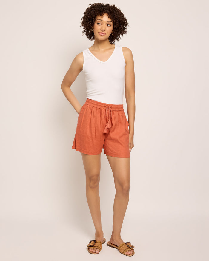 Apricot Brandy $|& Liverpool Pull On Drawstring Linen Short - UGC On Fig