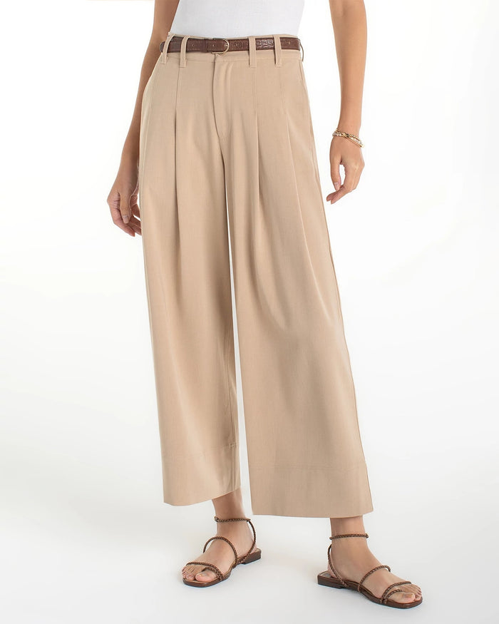 Cappuccino $|& Liverpool Pull-On Pleated Wide Leg Crop Trouser - VOF Detail