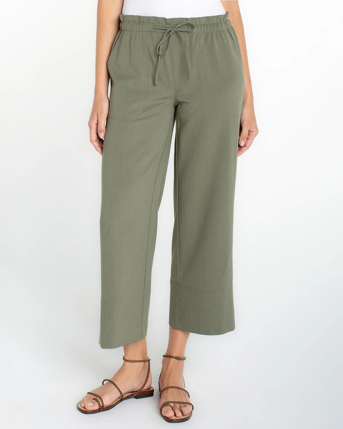 Martini Olive $|& Liverpool Pull On Wide Leg Crop Trouser - VOF Detail