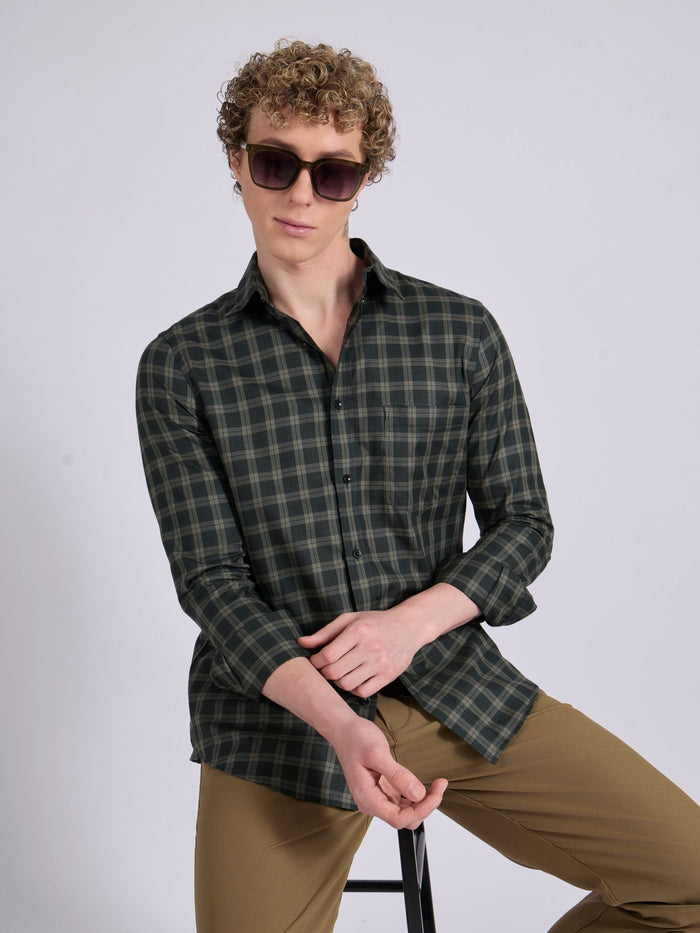 Men's Check Shirt in Forest Green
