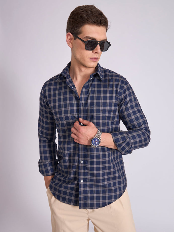 Men's Check Shirt in Midnight Blue