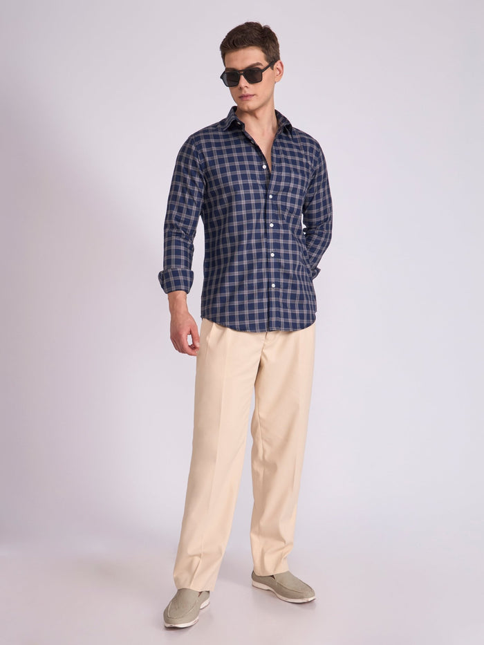 Men's Check Shirt in Midnight Blue