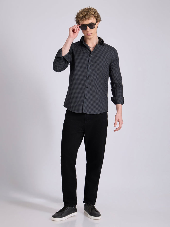 Quint - Micro Check Shirt - Dark Steel Blue
