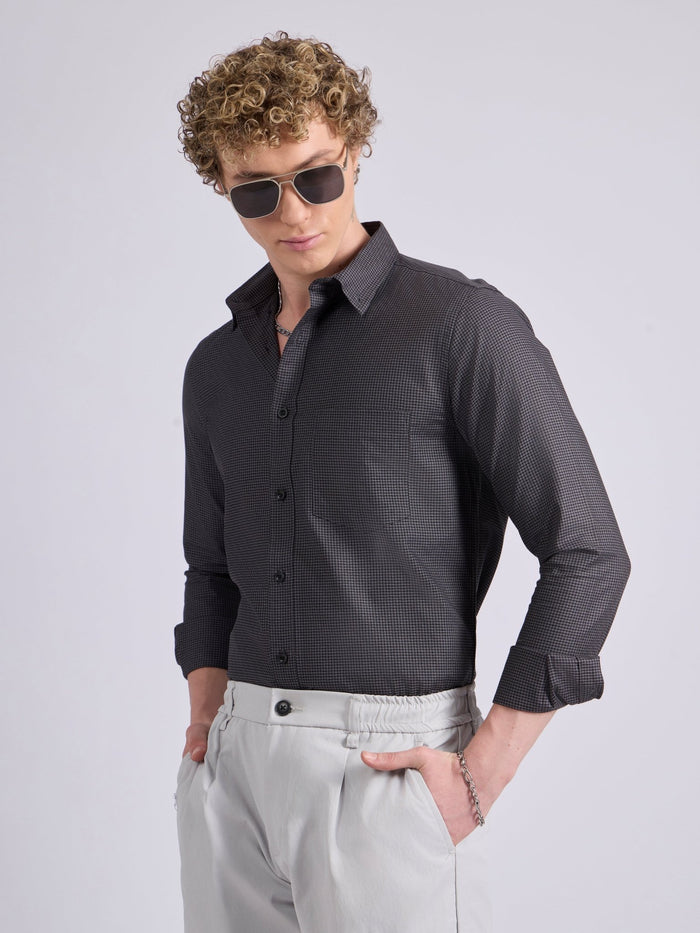 men's Micro Houndstooth Shirt - Dark Heather Gray