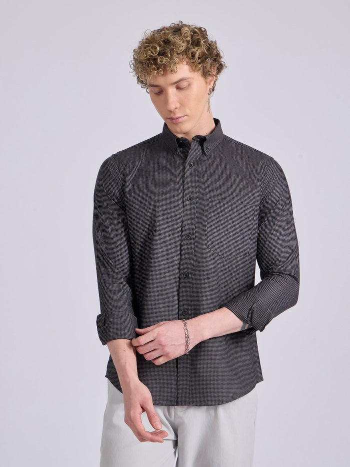 men's Micro Houndstooth Shirt - Dark Heather Gray