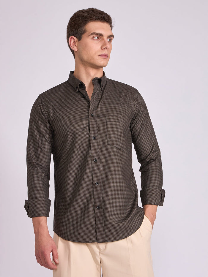 Men's Micro Houndstooth Shirt in Rich Brown