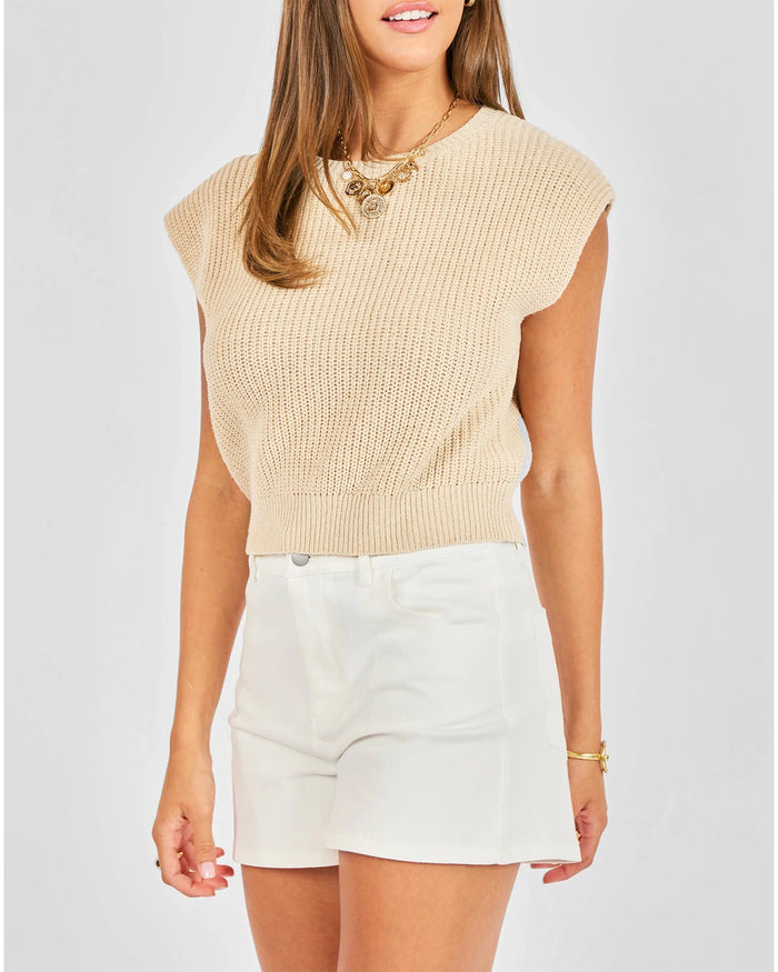 Light Oatmeal $|& Sadie & Sage Raindrops Cropped Sweater - Hanger Front