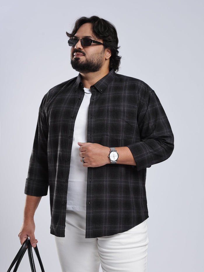 Rani - Relaxed Fit Checks Plus Size Shirt - Black