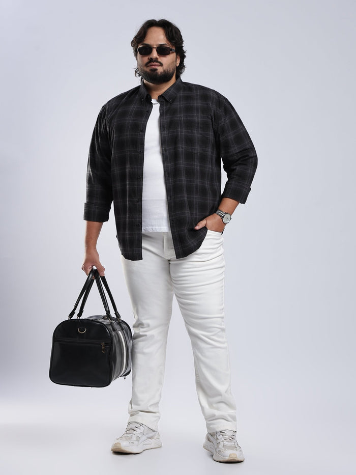 Rani - Relaxed Fit Checks Plus Size Shirt - Black
