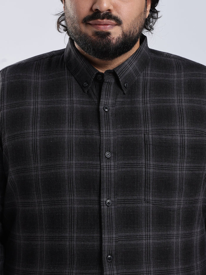 Rani - Relaxed Fit Checks Plus Size Shirt - Black