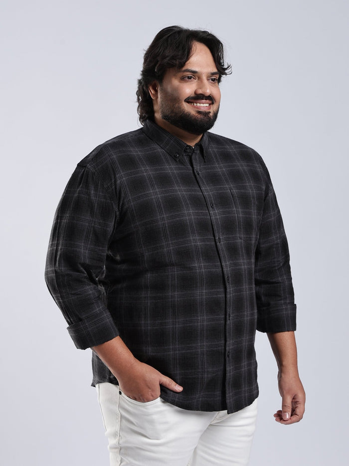 Rani - Relaxed Fit Checks Plus Size Shirt - Black