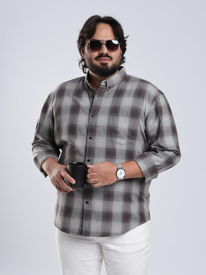 Rani - Relaxed Fit Checks Plus Size Shirt - Brown Grey