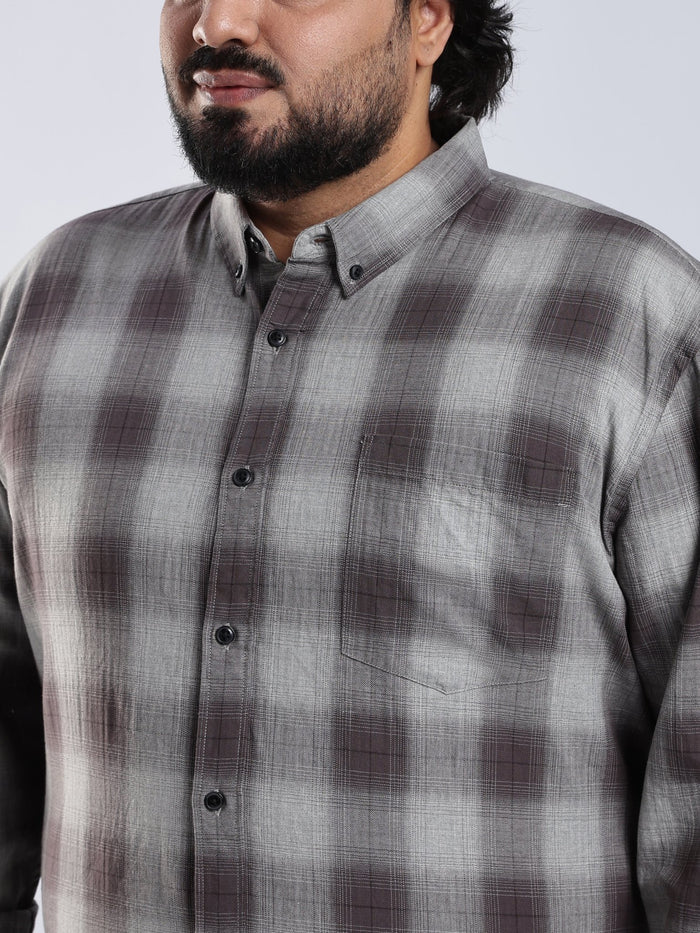 Rani - Relaxed Fit Checks Plus Size Shirt - Brown Grey