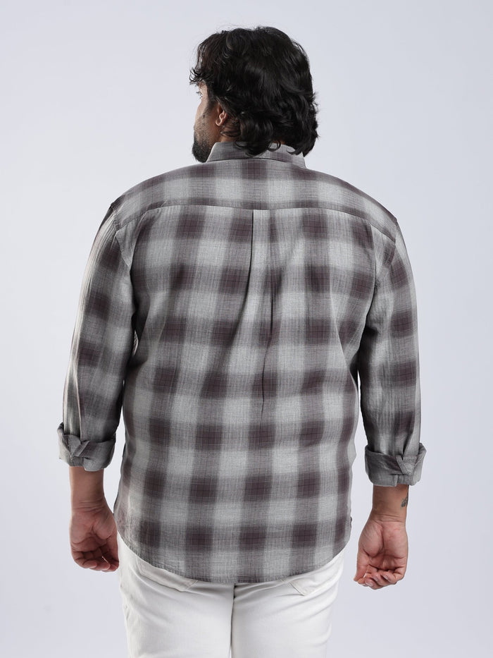Rani - Relaxed Fit Checks Plus Size Shirt - Brown Grey