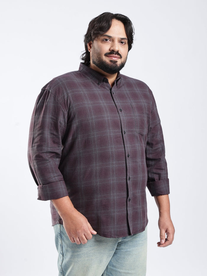 Rani - Relaxed Fit Checks Plus Size Shirt - Dark Plum