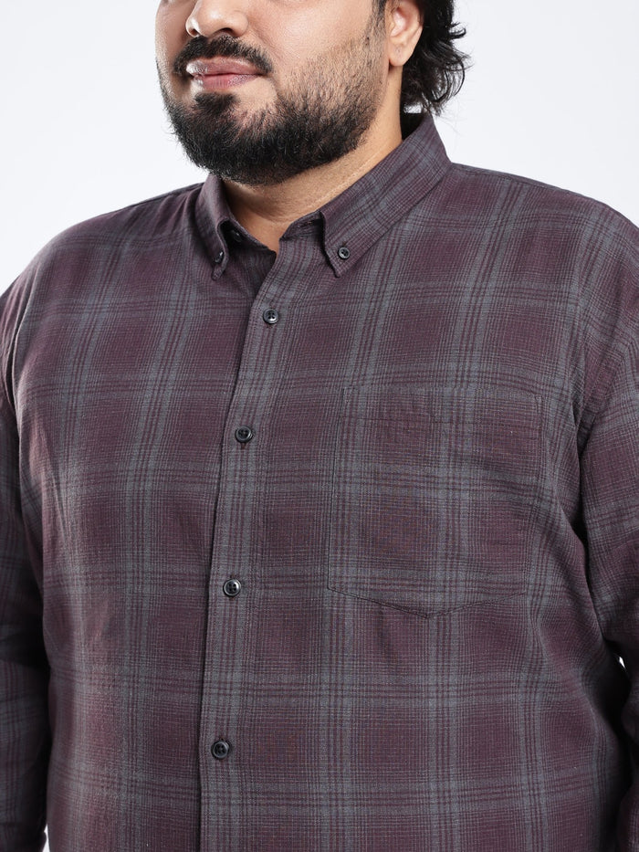 Rani - Relaxed Fit Checks Plus Size Shirt - Dark Plum