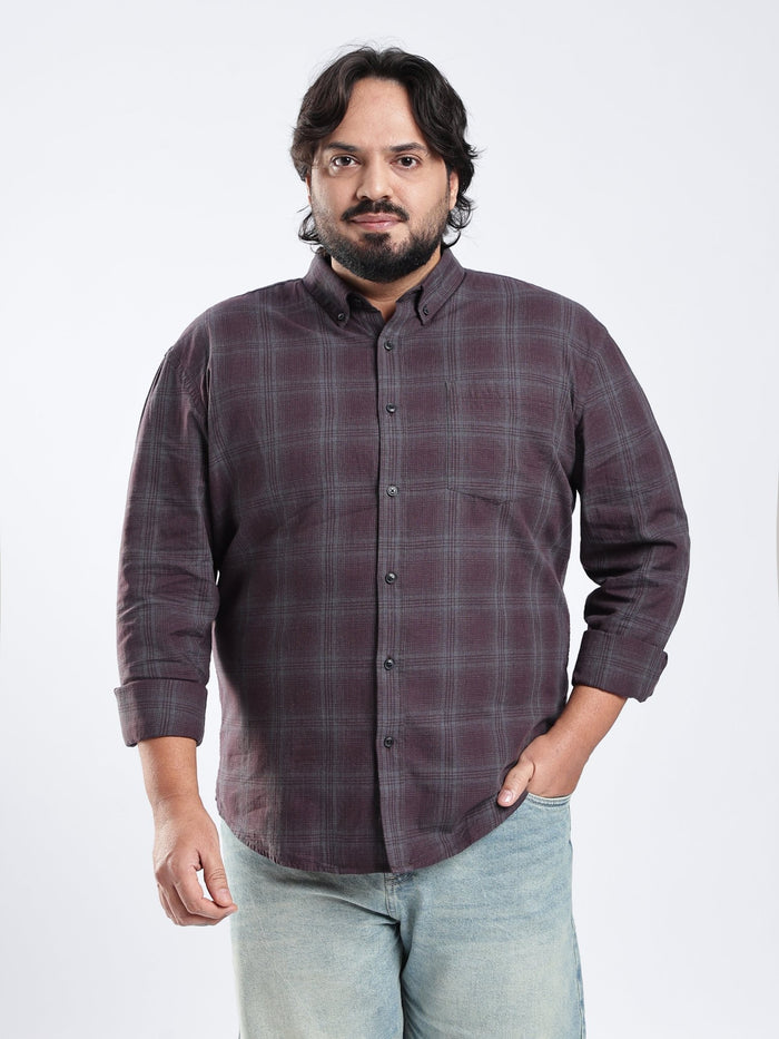 Rani - Relaxed Fit Checks Plus Size Shirt - Dark Plum